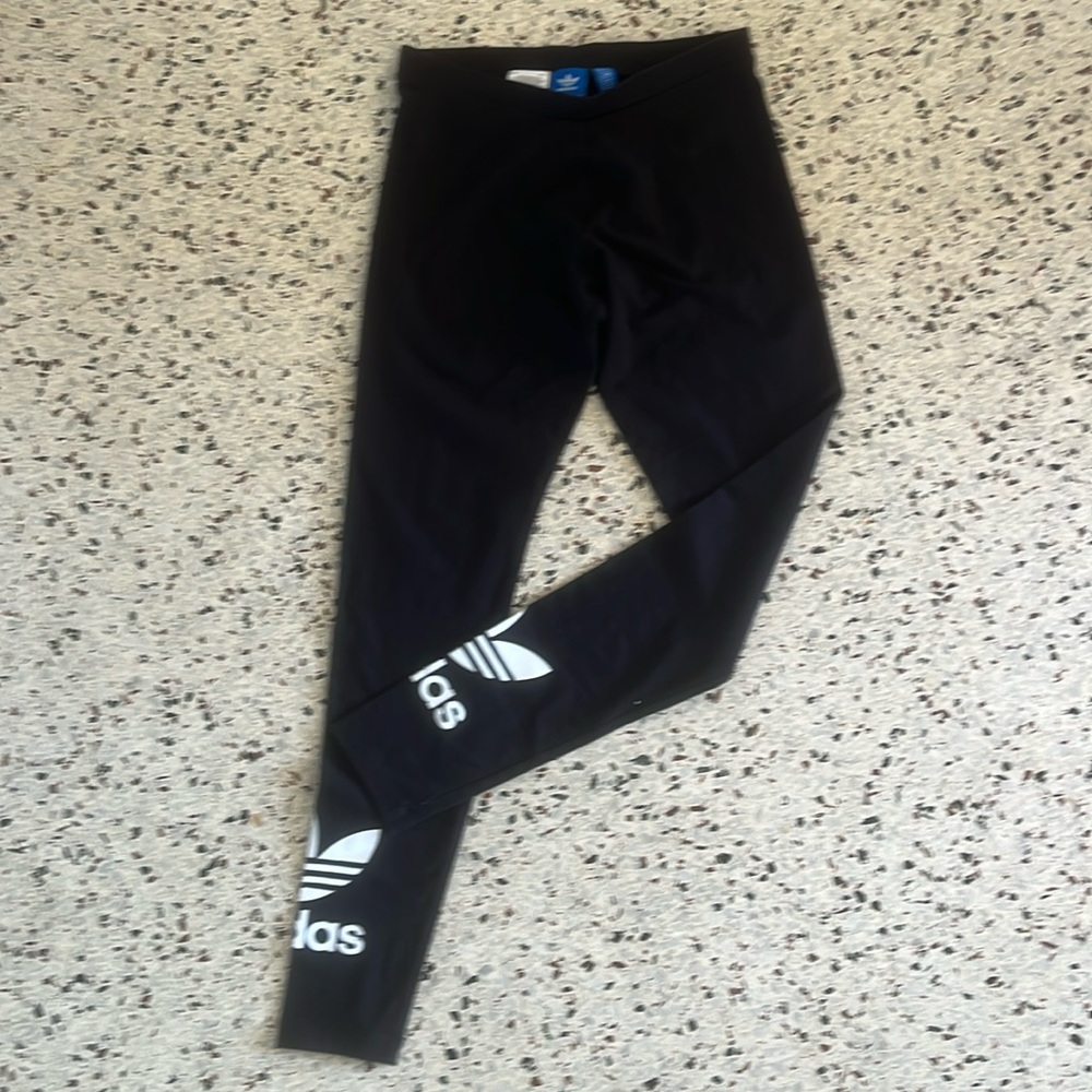 New Womens Adidas Originals Trefoil Logo Leggings AJ8153 Pants Black White
